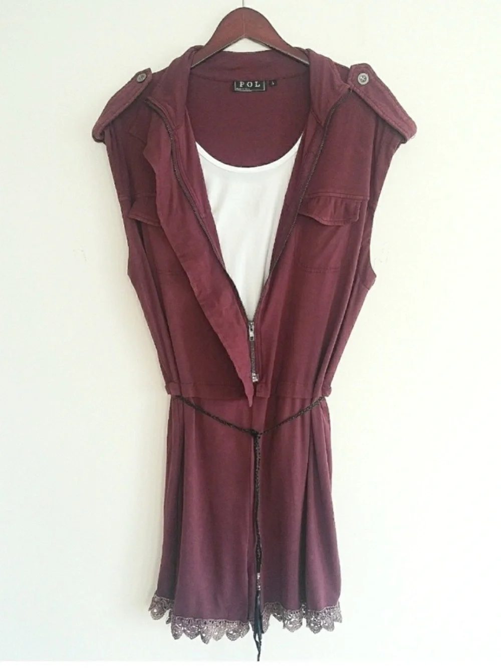 POL Sleeveless Moto Romper Stretch Jersey Knit